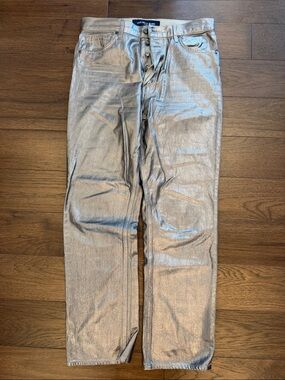 VERONICA BEARD Daniela metallic high-rise straight-leg jeans Size 30 - C52-038